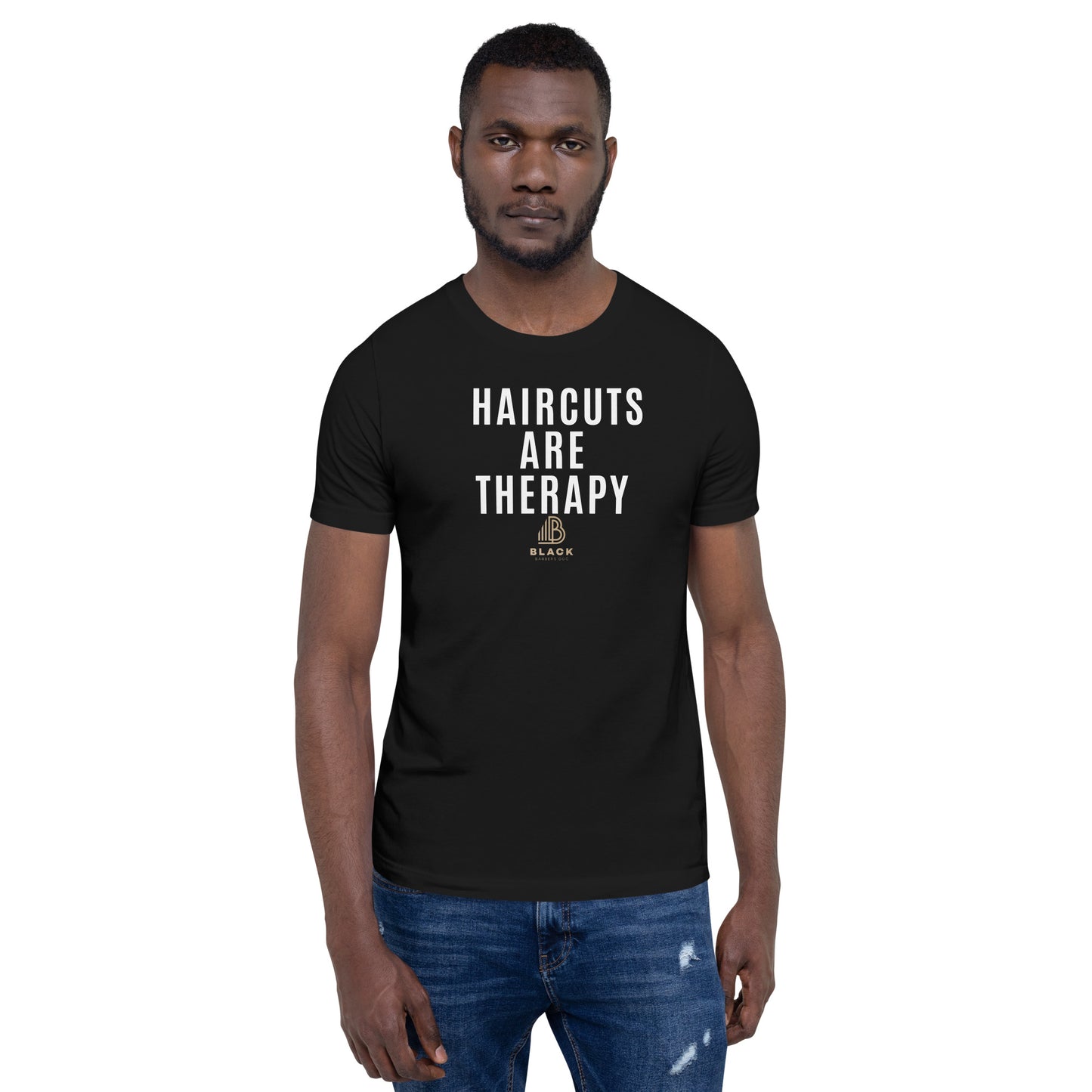 Haircuts are Therapy - Short Sleeve Unisex T-Shirt - Black